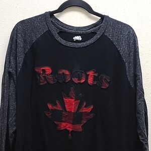 Roots Canada Plaid Maple Leaf Raglan T